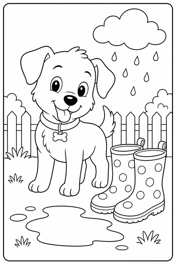 Easy Dog Rain Boots printable dog coloring page for kids