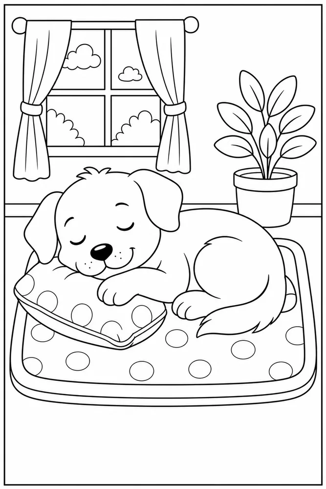 Easy Dog Sleeping Mat printable dog coloring page for kids