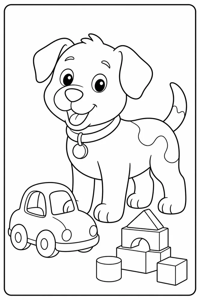 Easy Dog Toy Car printable dog coloring page for kids