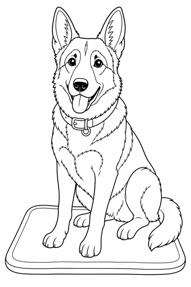 German Shepherd Dog Coloring Pages preview: German Shepherd Alert Sit printable dog coloring page for kids