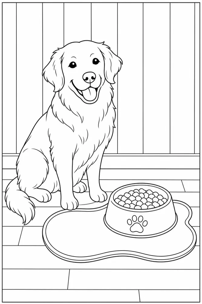 Golden Retriever Dog Food Bowl Mat coloring page