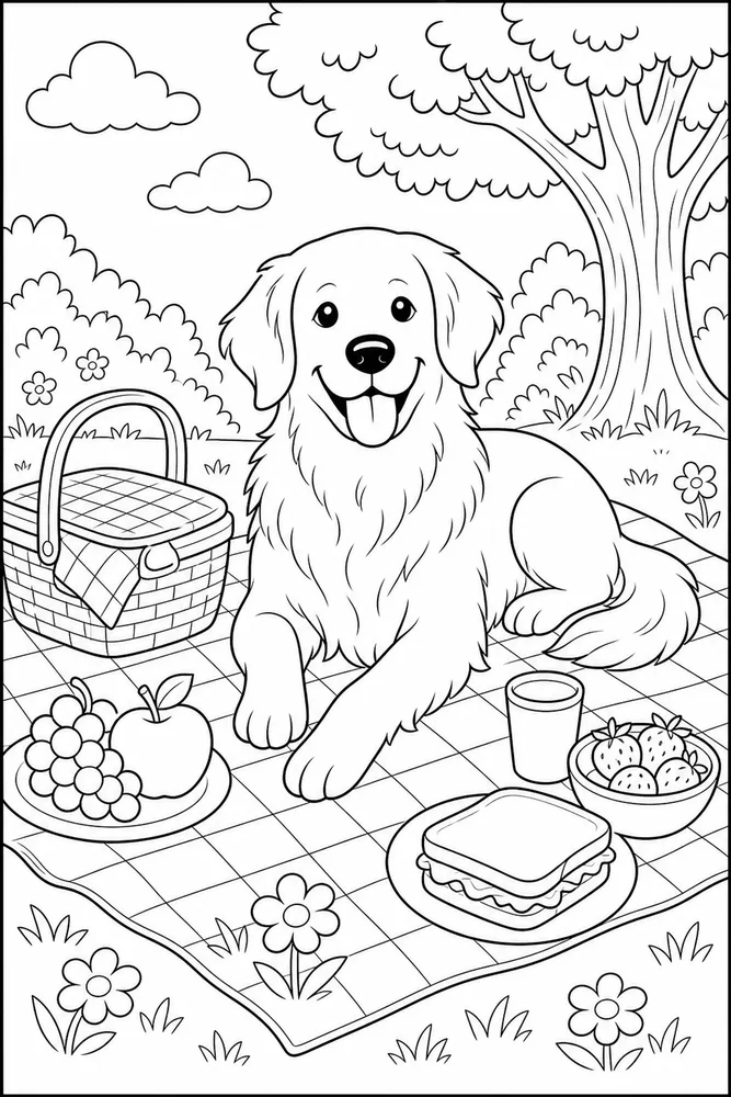 Golden Retriever Dog Picnic Blanket coloring page