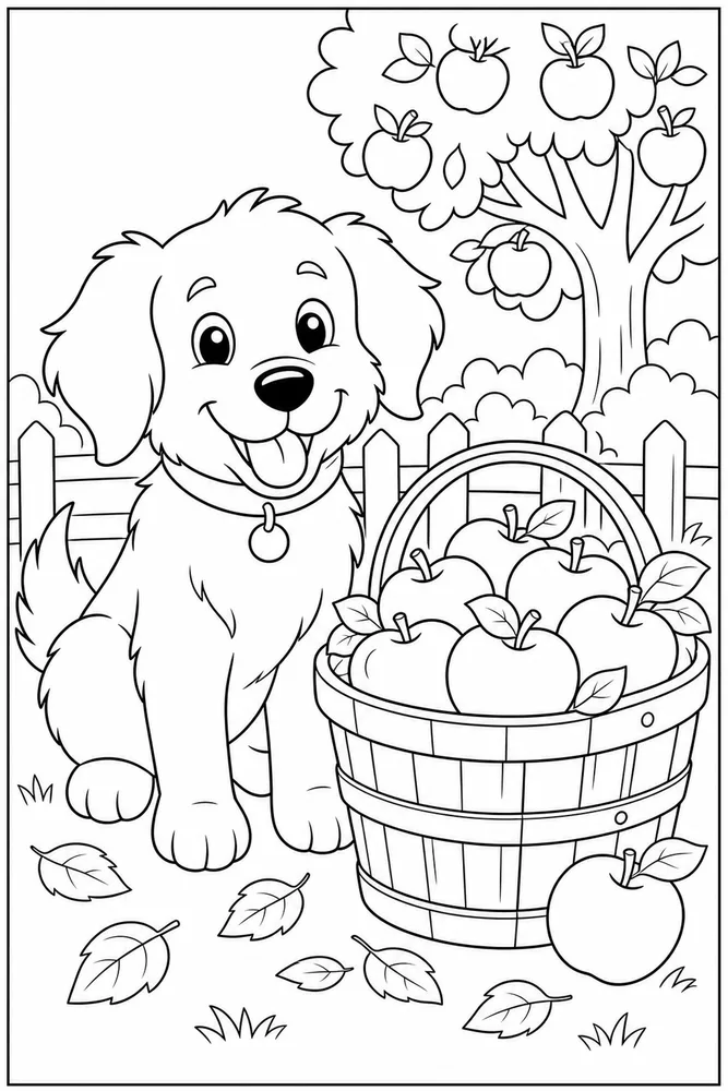Halloween Dog Harvest Basket printable dog coloring page for kids
