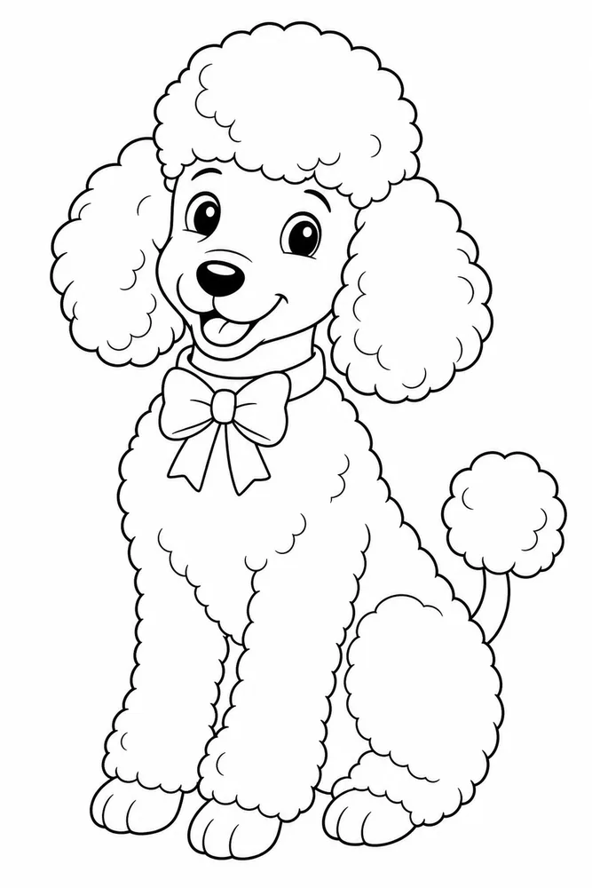 Poodle Dog Bow Collar coloring page