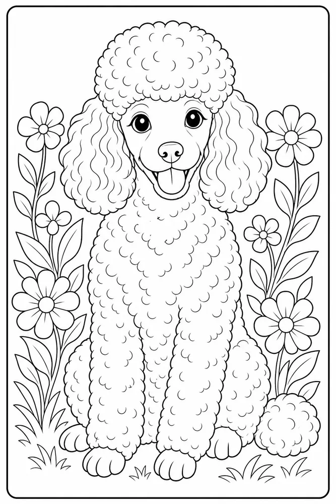 Poodle Dog Coloring Pages preview: Poodle Dog Curly Coat Portrait coloring page