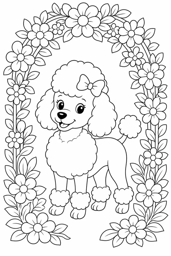 Poodle Dog Flower Arch coloring page