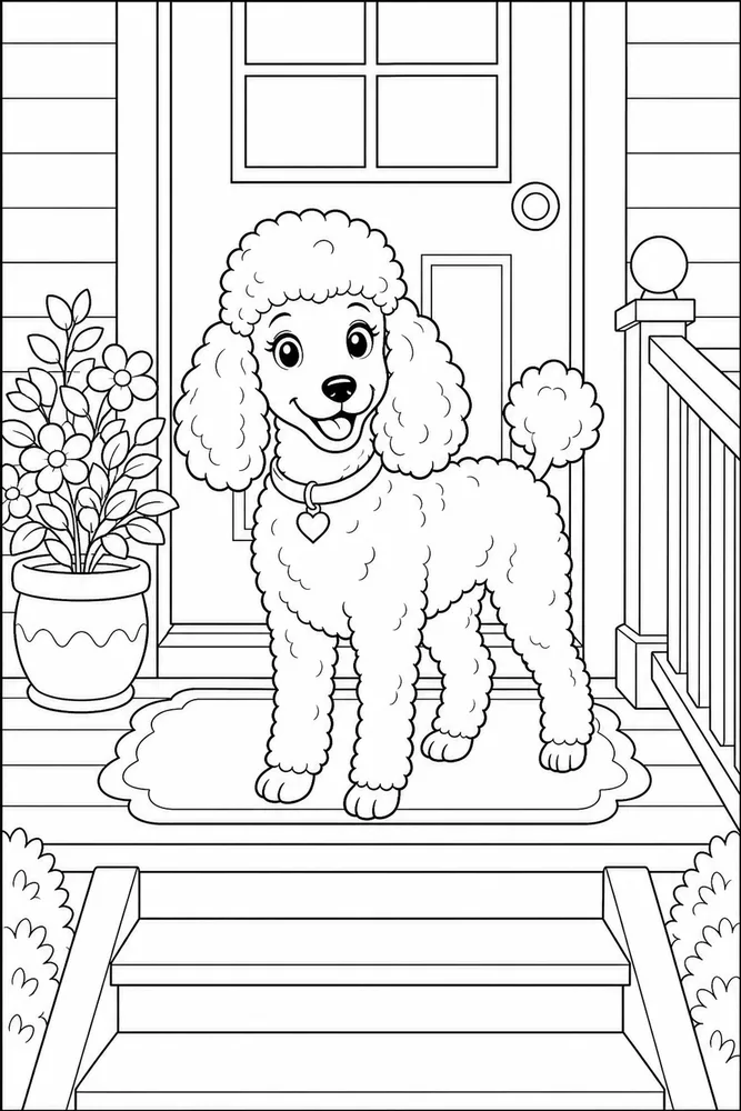 Poodle Dog Front Porch coloring page