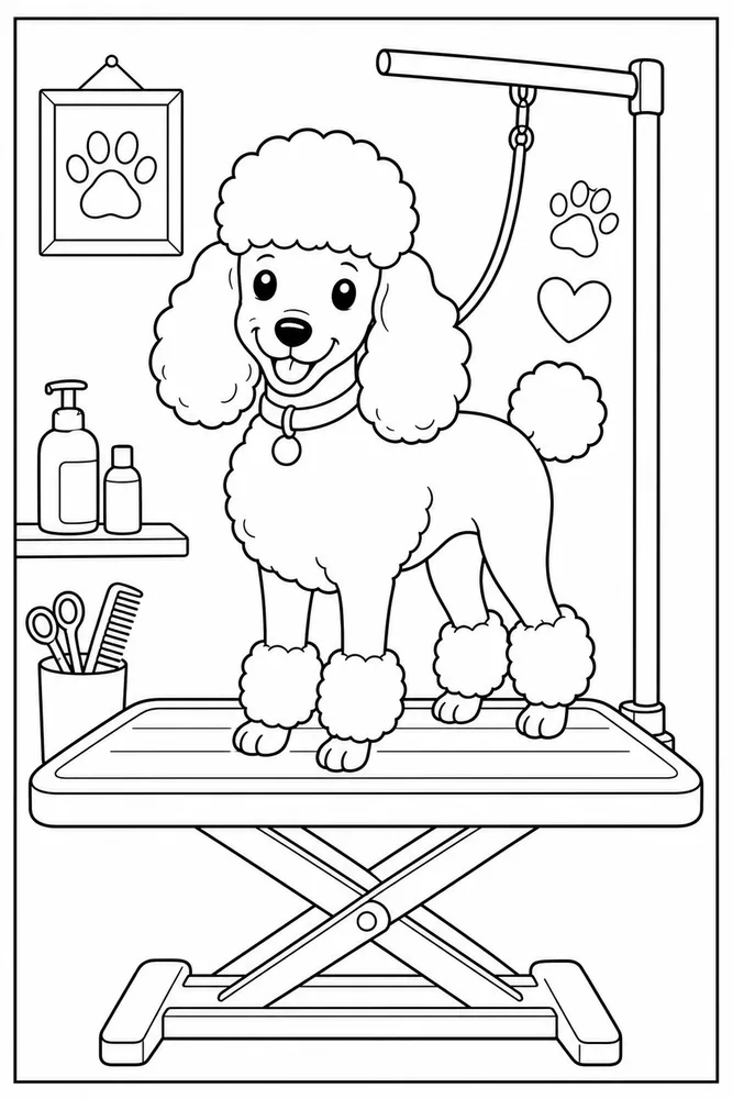 Poodle Dog Grooming Table coloring page