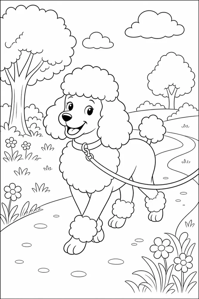 Poodle Dog Leash Path coloring page