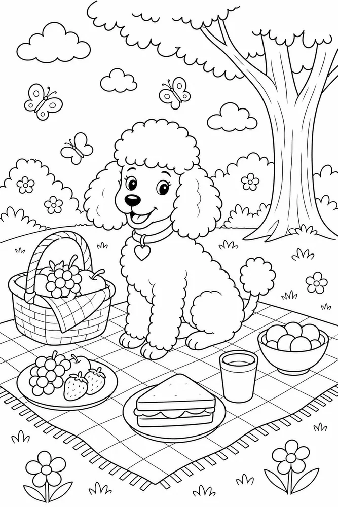 Poodle Dog Picnic Blanket coloring page