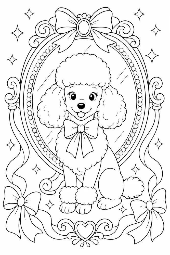 Poodle Dog Ribbon Mirror coloring page