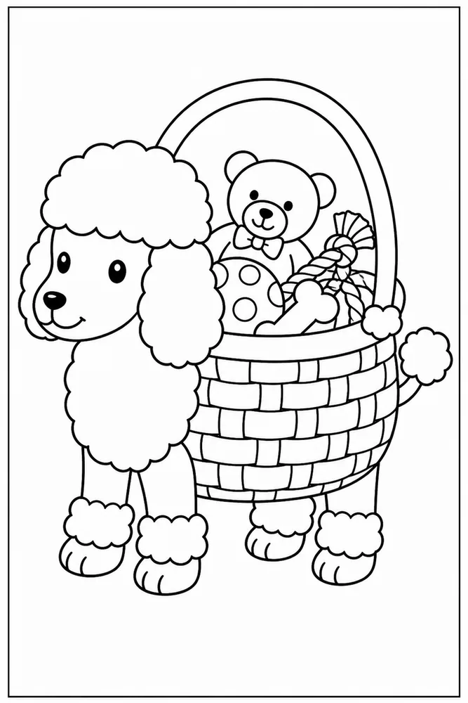 Poodle Dog Toy Basket coloring page