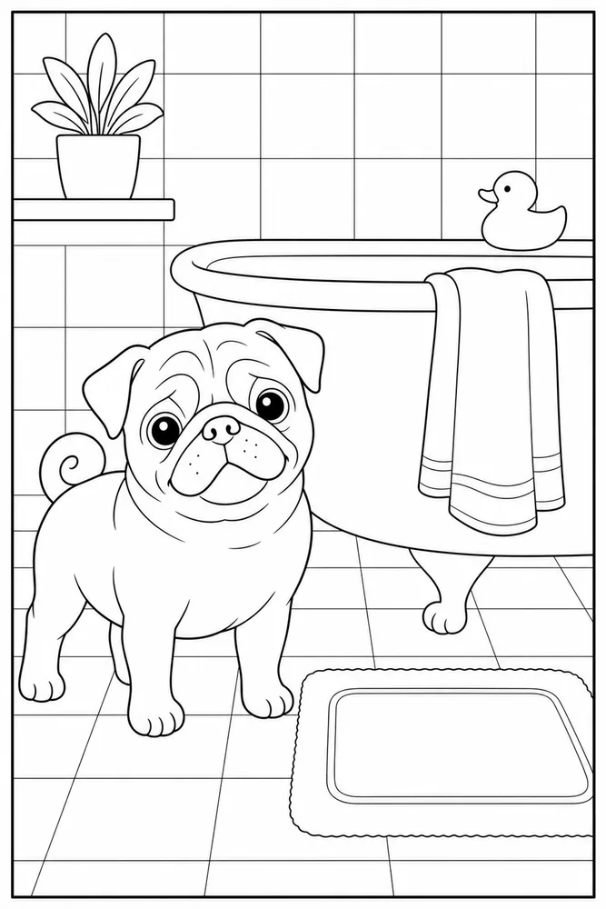 Pug Bath Towel printable dog coloring page for kids