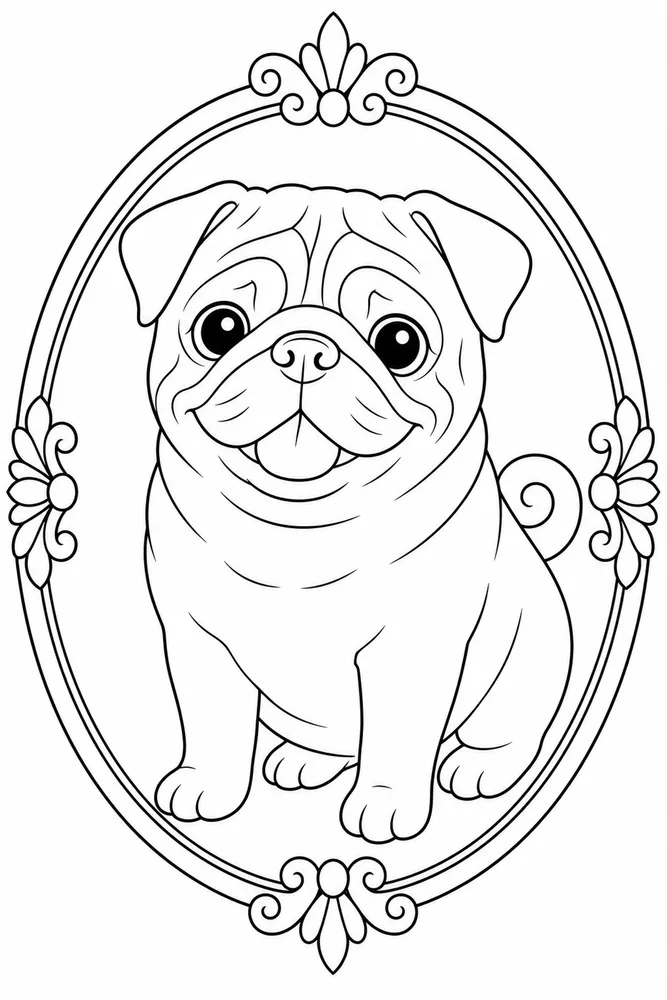 Pug Bow Tie Portrait printable dog coloring page for kids