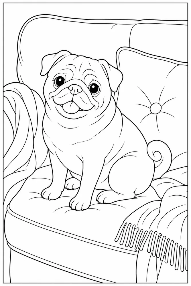 Pug Dog Coloring Pages preview: Pug Sofa Cushion printable dog coloring page for kids