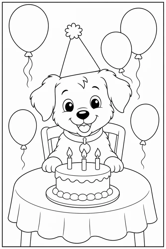 Puppy Birthday Party printable dog coloring page for kids
