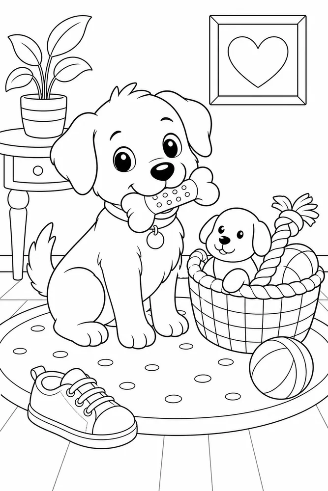 Puppy Chew Toy printable dog coloring page for kids