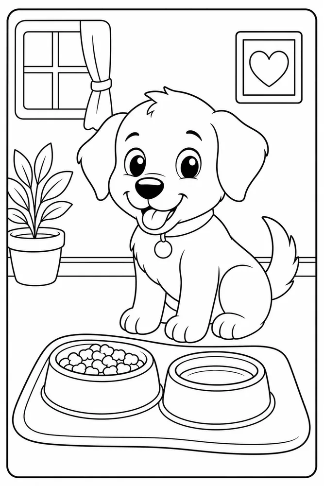 Puppy Food Bowl printable dog coloring page for kids