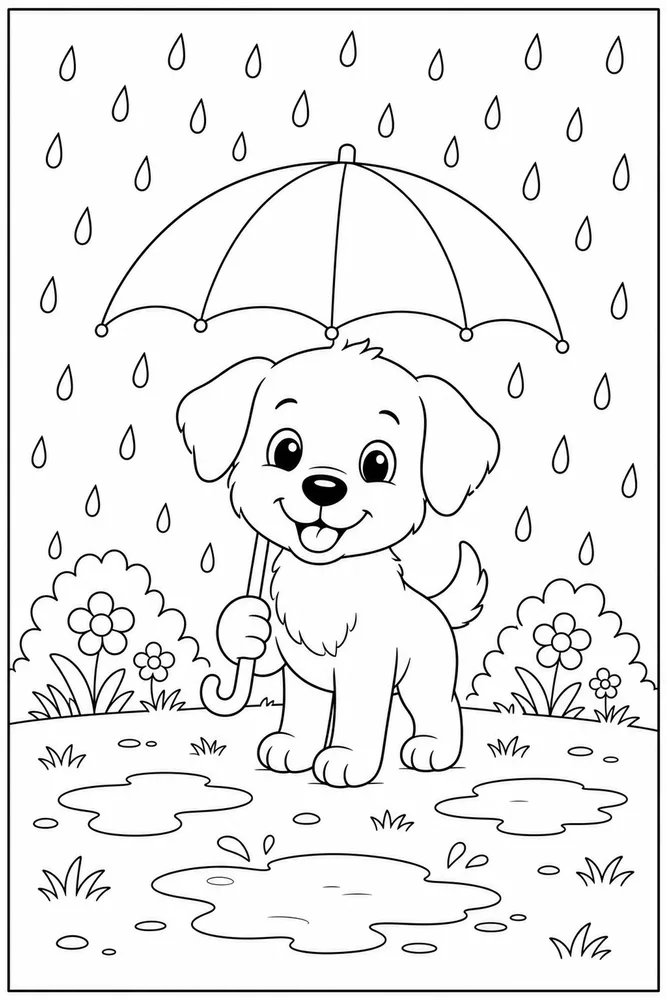 Puppy Umbrella printable dog coloring page for kids