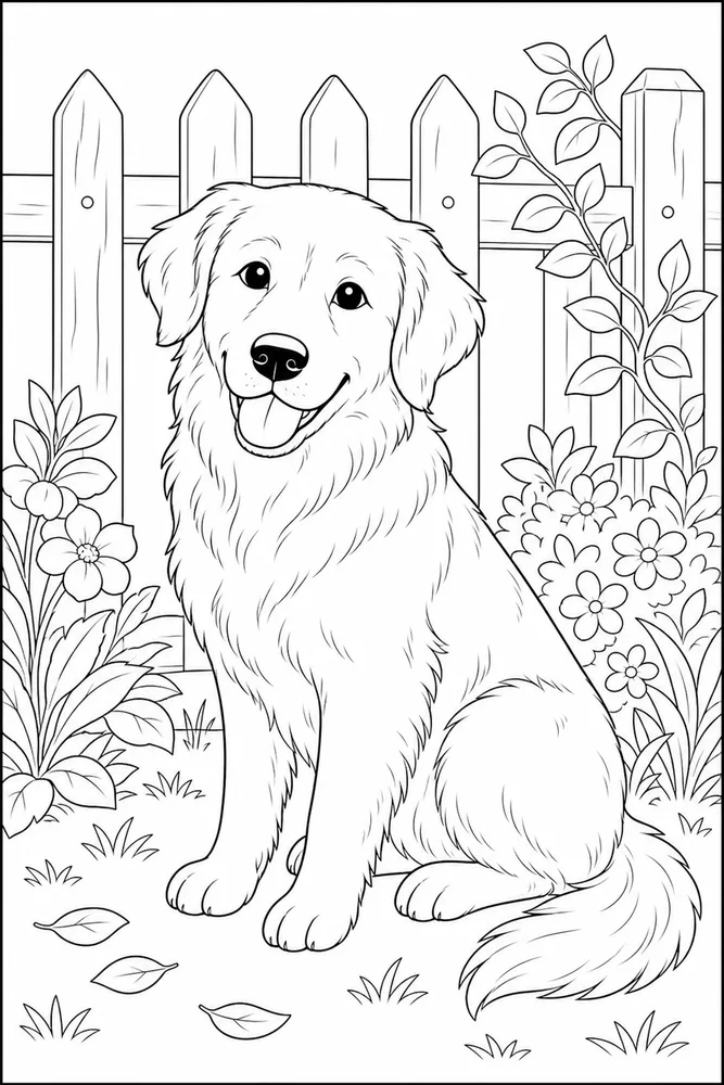 Realistic Dog By Fence printable dog coloring page for kids