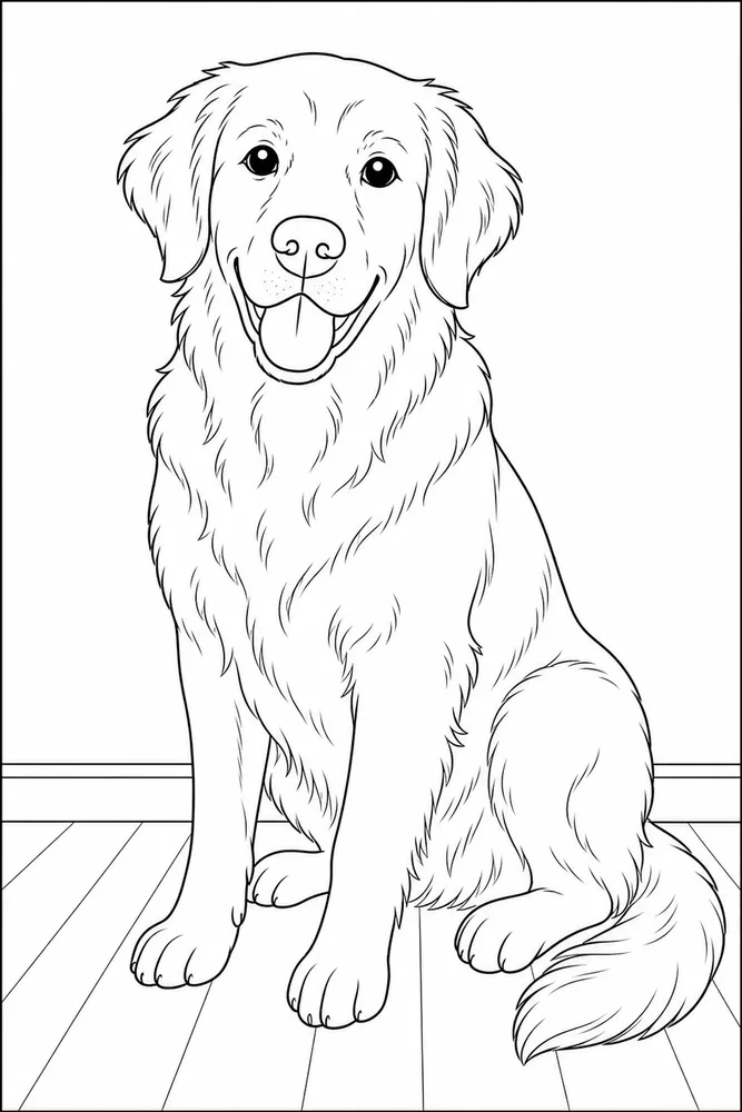 Realistic Dog Coloring Pages preview: Realistic Dog Sitting Portrait printable dog coloring page for kids