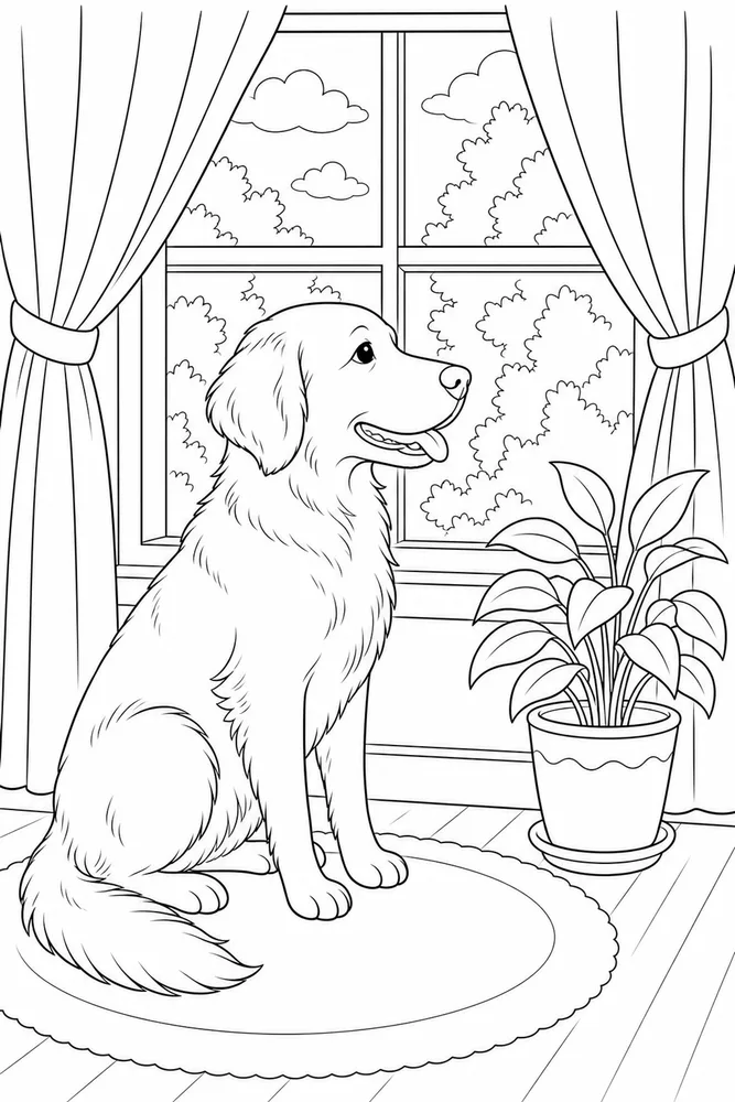 Realistic Dog Window Light printable dog coloring page for kids
