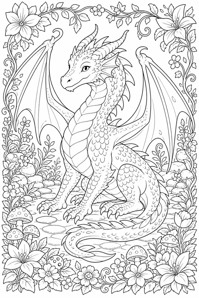 Adult Dragon Detailed Garden Frame coloring page