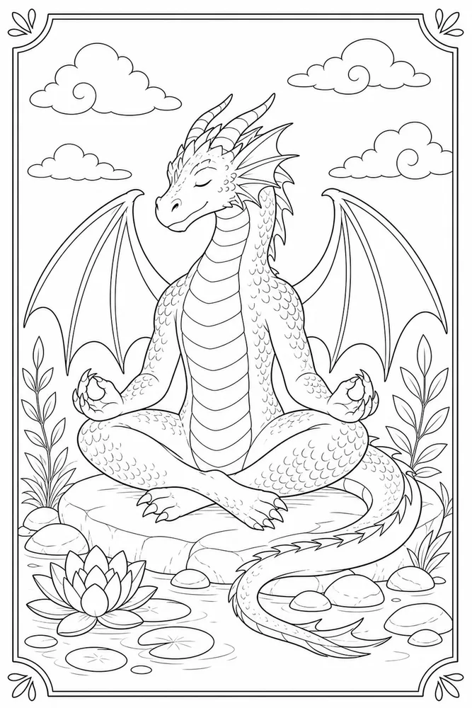 Adult Dragon Mindful Scene coloring page
