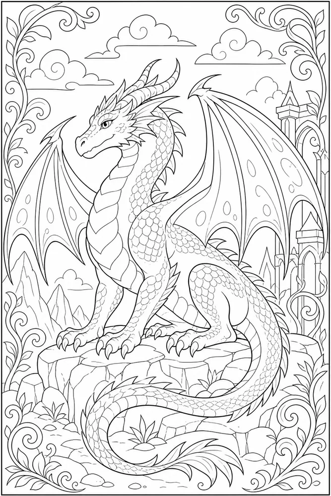 Adult Dragon Ornamental Background coloring page
