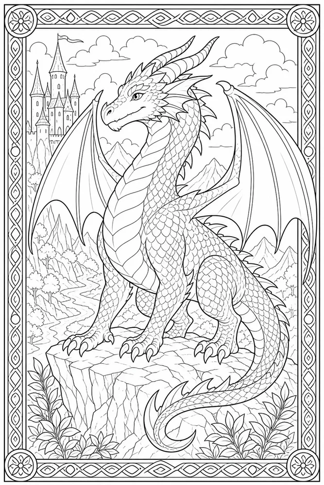 Adult Dragon Patterned Border coloring page