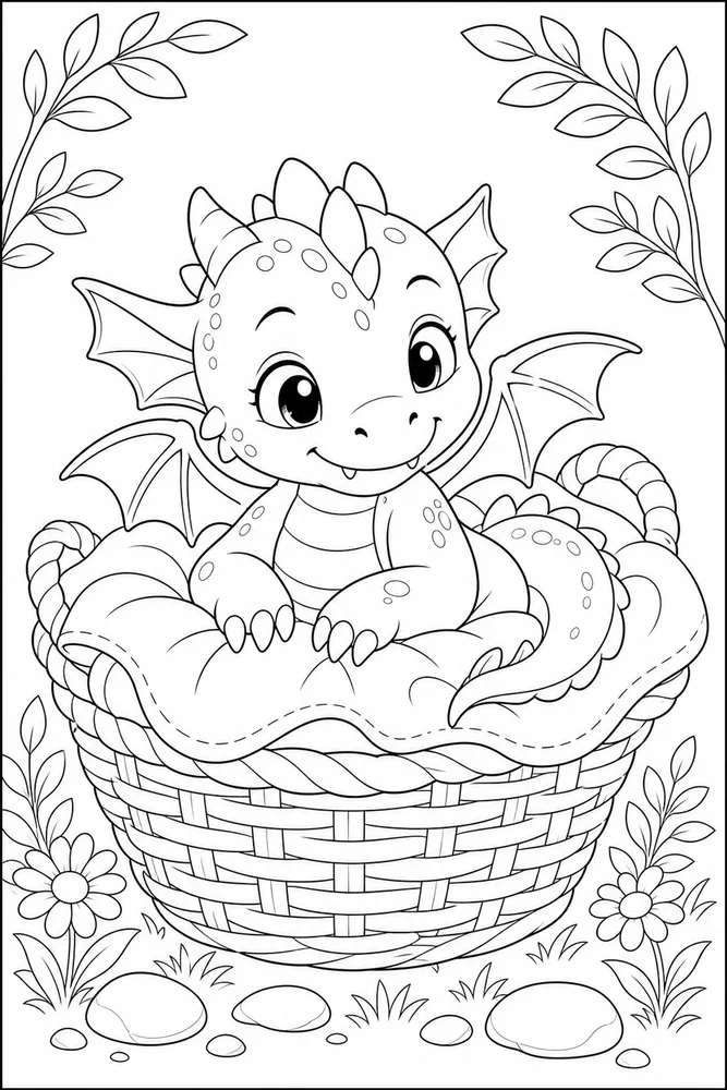 Baby Dragon Blanket Basket coloring page