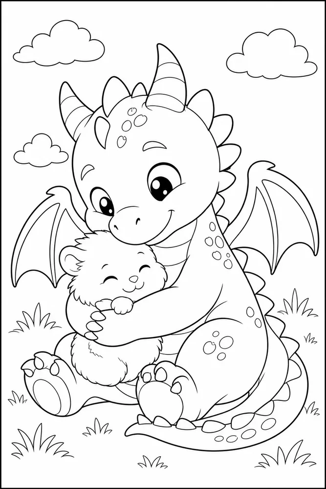 Baby Dragon Gentle Hug coloring page
