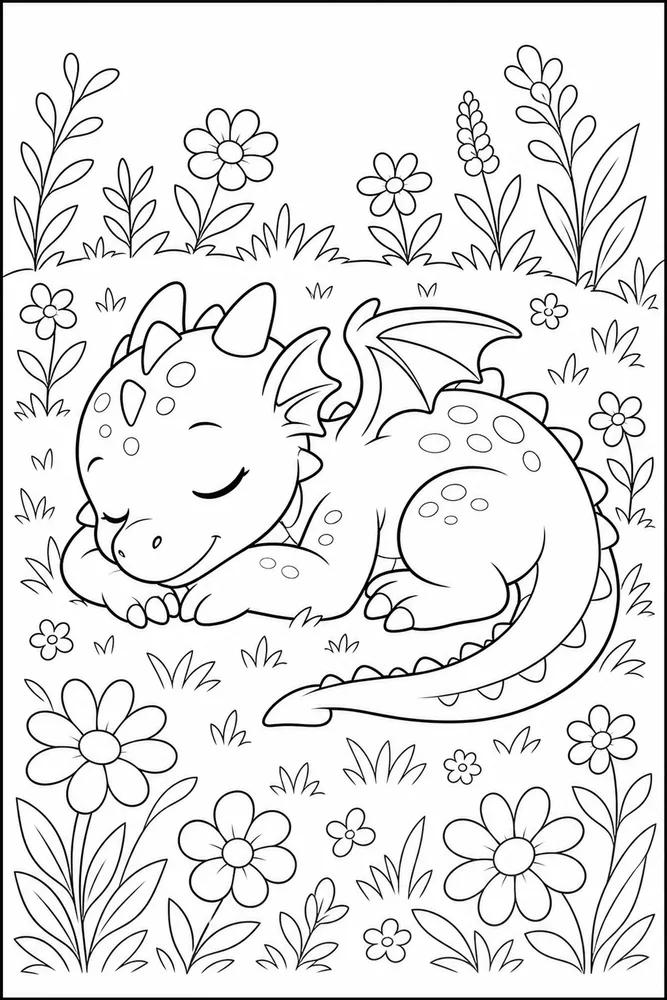 Baby Dragon Meadow Nap coloring page