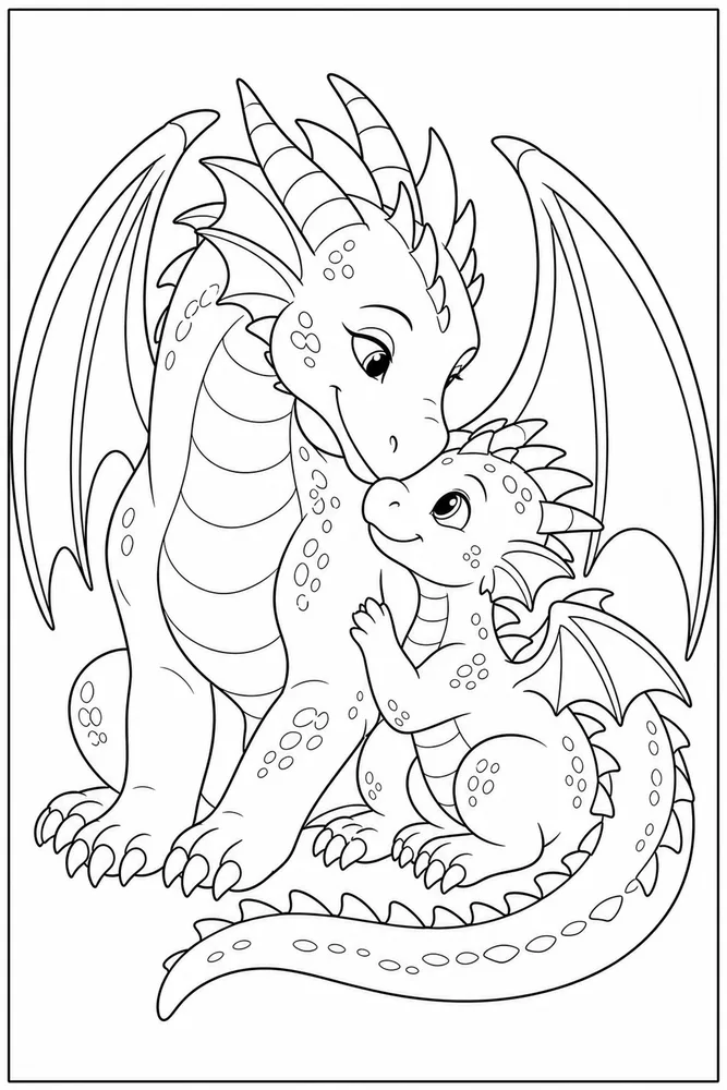 Baby Dragon Parent Nuzzle coloring page