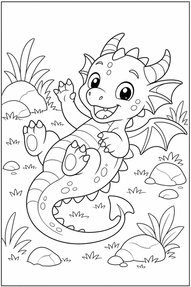 Baby Dragon Playful Tumble coloring page