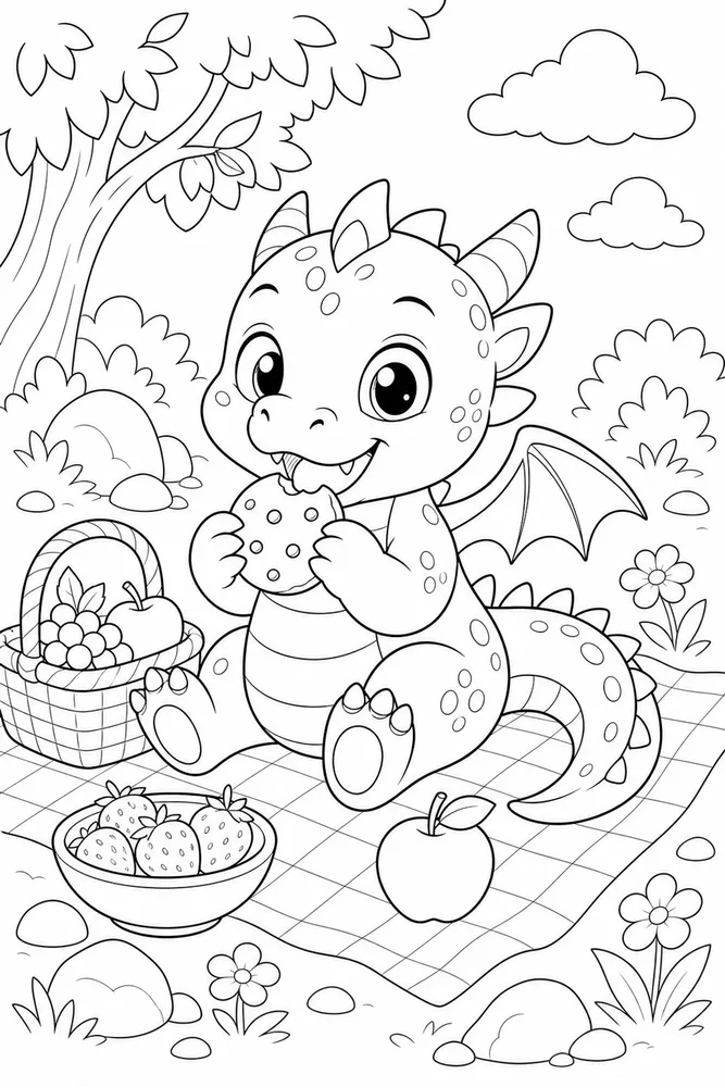 Baby Dragon Snack Time coloring page