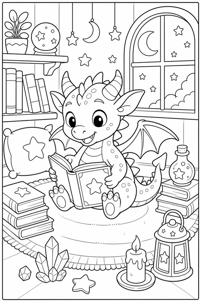 Baby Dragon Storybook Corner coloring page