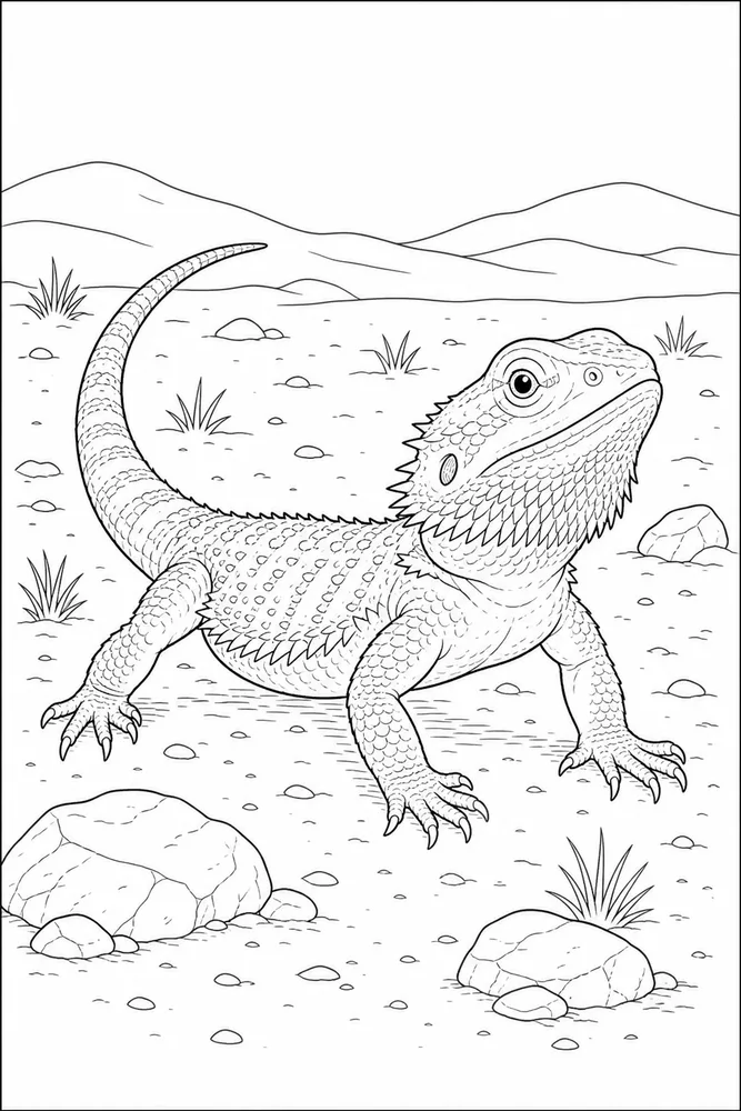 Bearded Dragon Cactus Free Desert coloring page