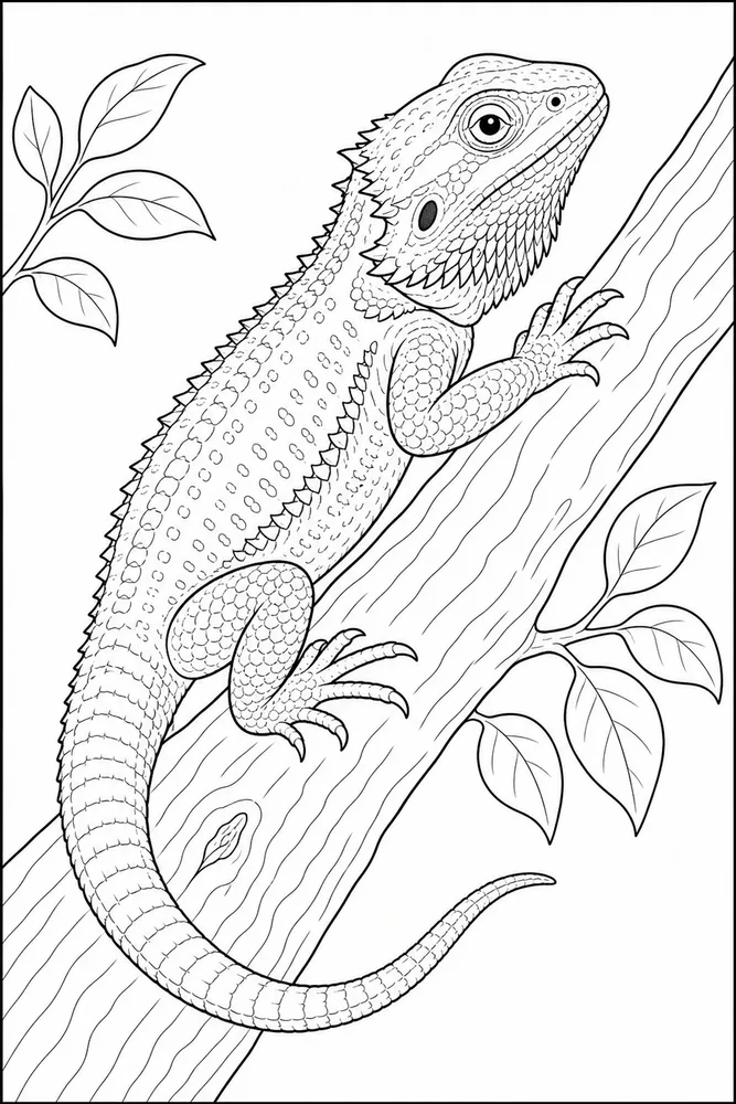 Bearded Dragon Climbing Branch coloring page