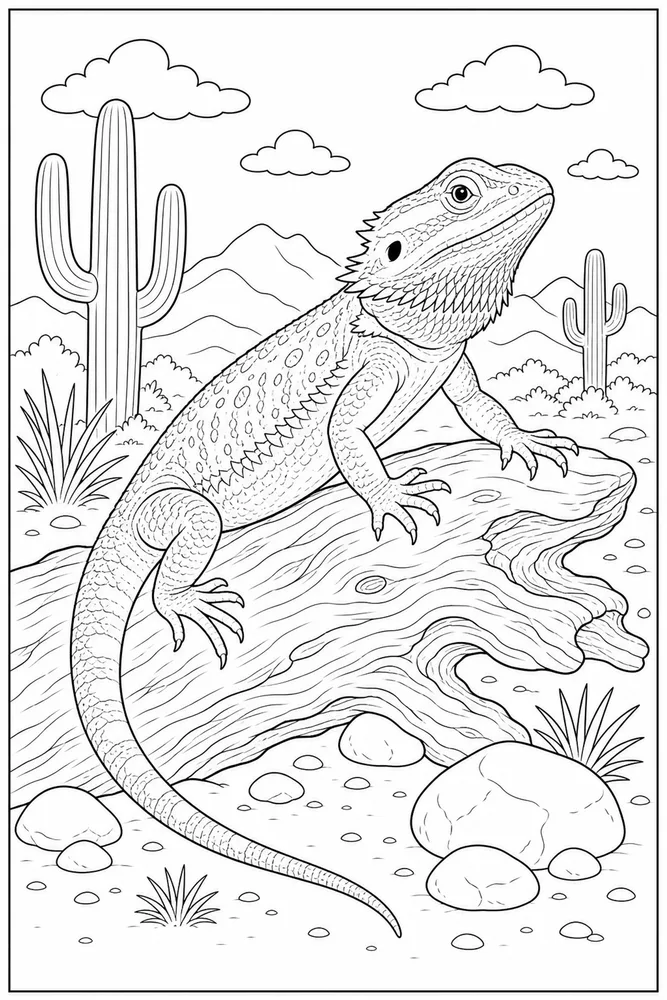 Bearded Dragon Desert Log coloring page
