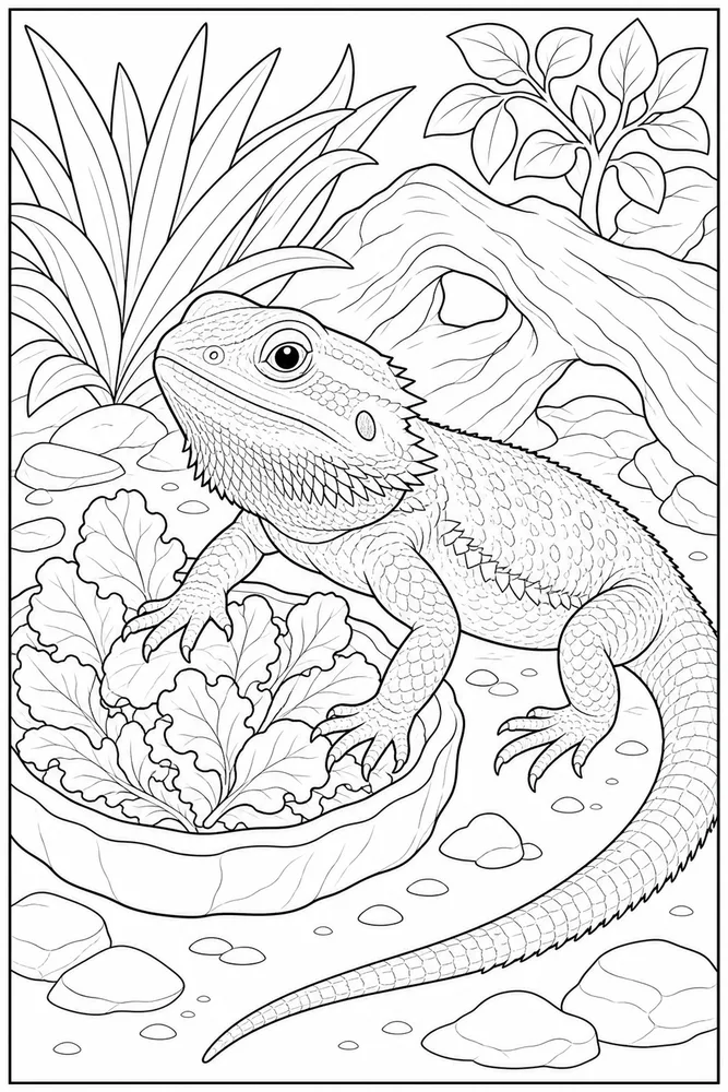 Bearded Dragon Leafy Dish coloring page