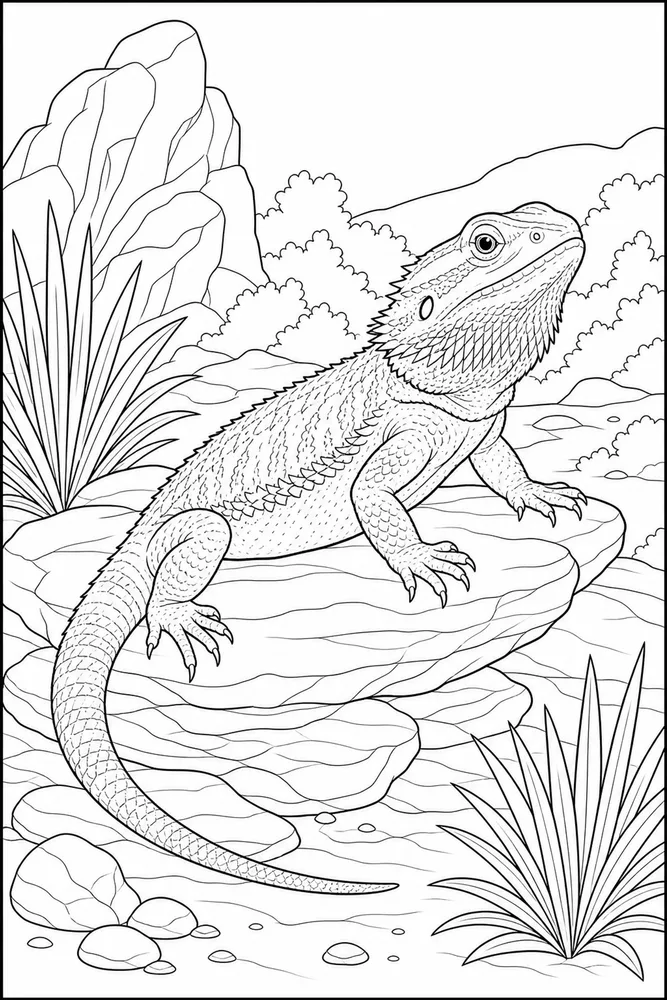 Bearded Dragon Rock Basking coloring page