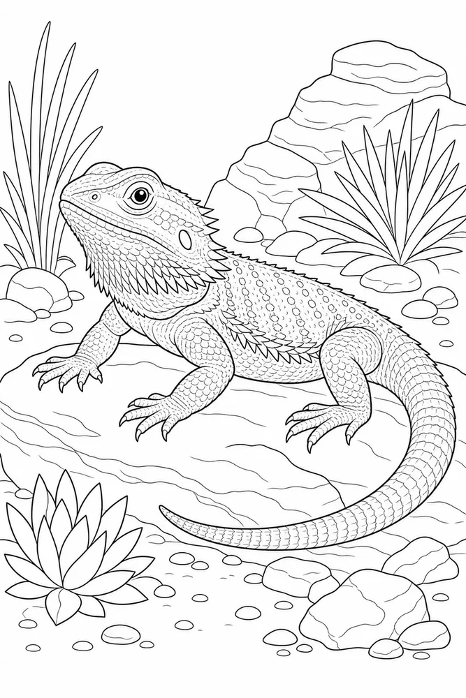 Bearded Dragon Simple Lizard Outline coloring page