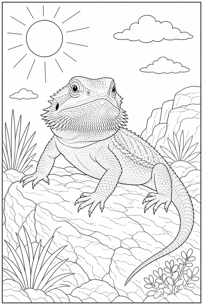 Bearded Dragon Sunny Rock coloring page