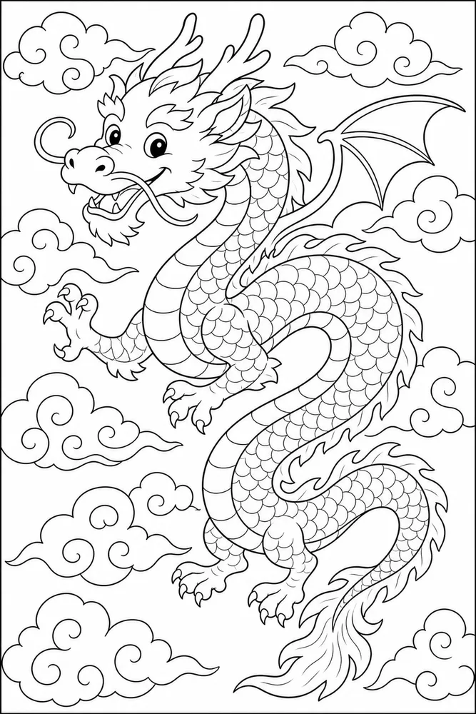 Chinese Dragon Cloud Curl Body coloring page