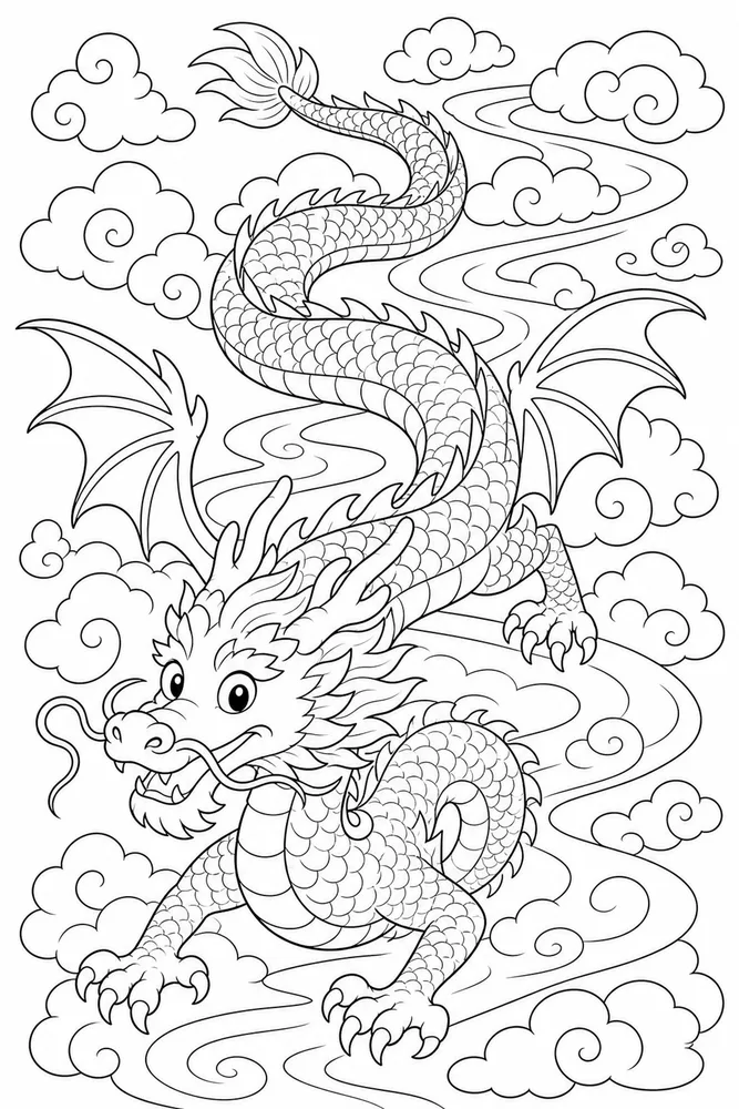 Chinese Dragon Cloud Path coloring page