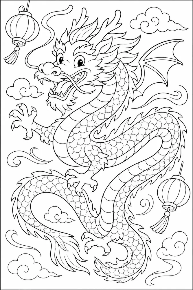Chinese Dragon Dragon Dance Pose coloring page