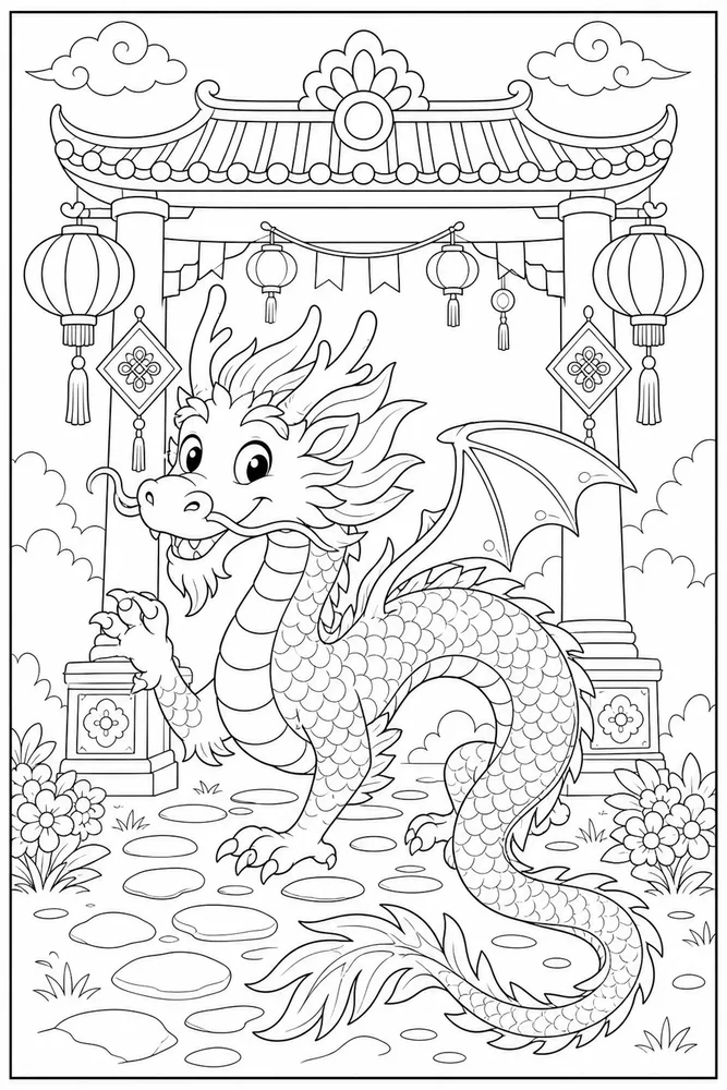 Chinese Dragon Festival Gate Without Text coloring page