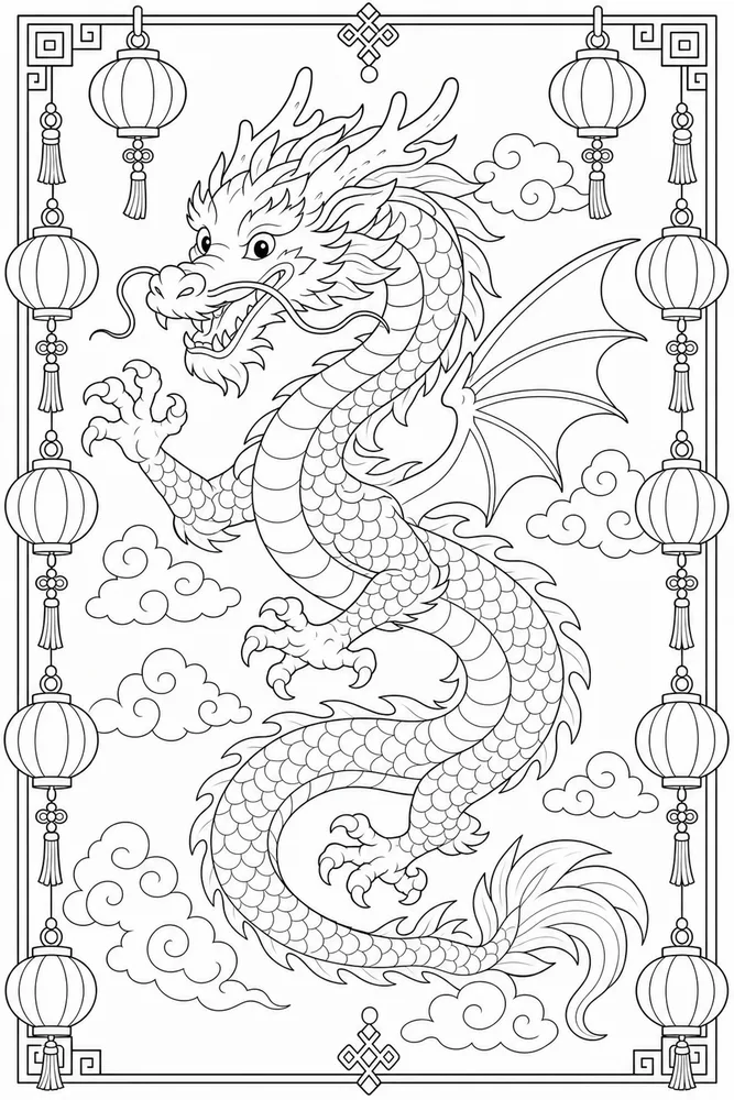 Chinese Dragon Lantern Border Without Characters coloring page