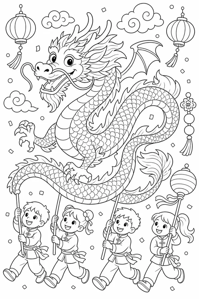 Chinese Dragon Long Dragon Parade Without Text coloring page